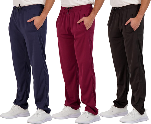 3 Pack: Men'S Mesh Athletic Gym Workout Lounge Open Bottom Sweatpants with Pocke - Picture 7 of 12