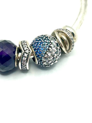 Pandora Armreif 925er Silber offen Charms Ozean blau-lila - Bild 5 von 24