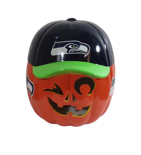 NEW Seattle Seahawks Ceramic Pumpkin with Hat Cap 8x32 Orange/Navy