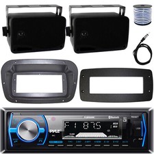 Pyle 1-DIN Marine Stereo W/Kit  Adapter Plate, 2x 3.5'' Indoor/Outdoor Speakers
