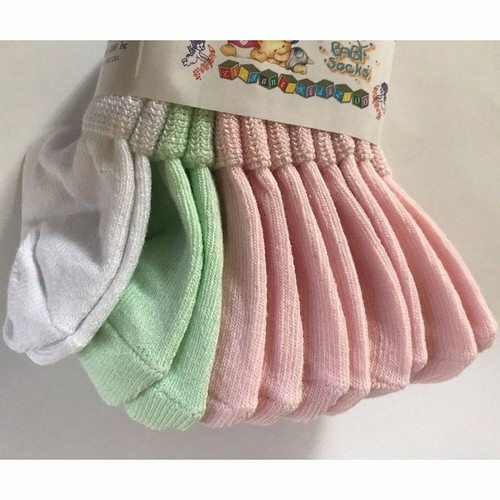 12 PAIR EK INFANT BABY GIRLS Turn Cuff Socks 6-18 Months Pink Yellow Green White - Picture 4 of 8