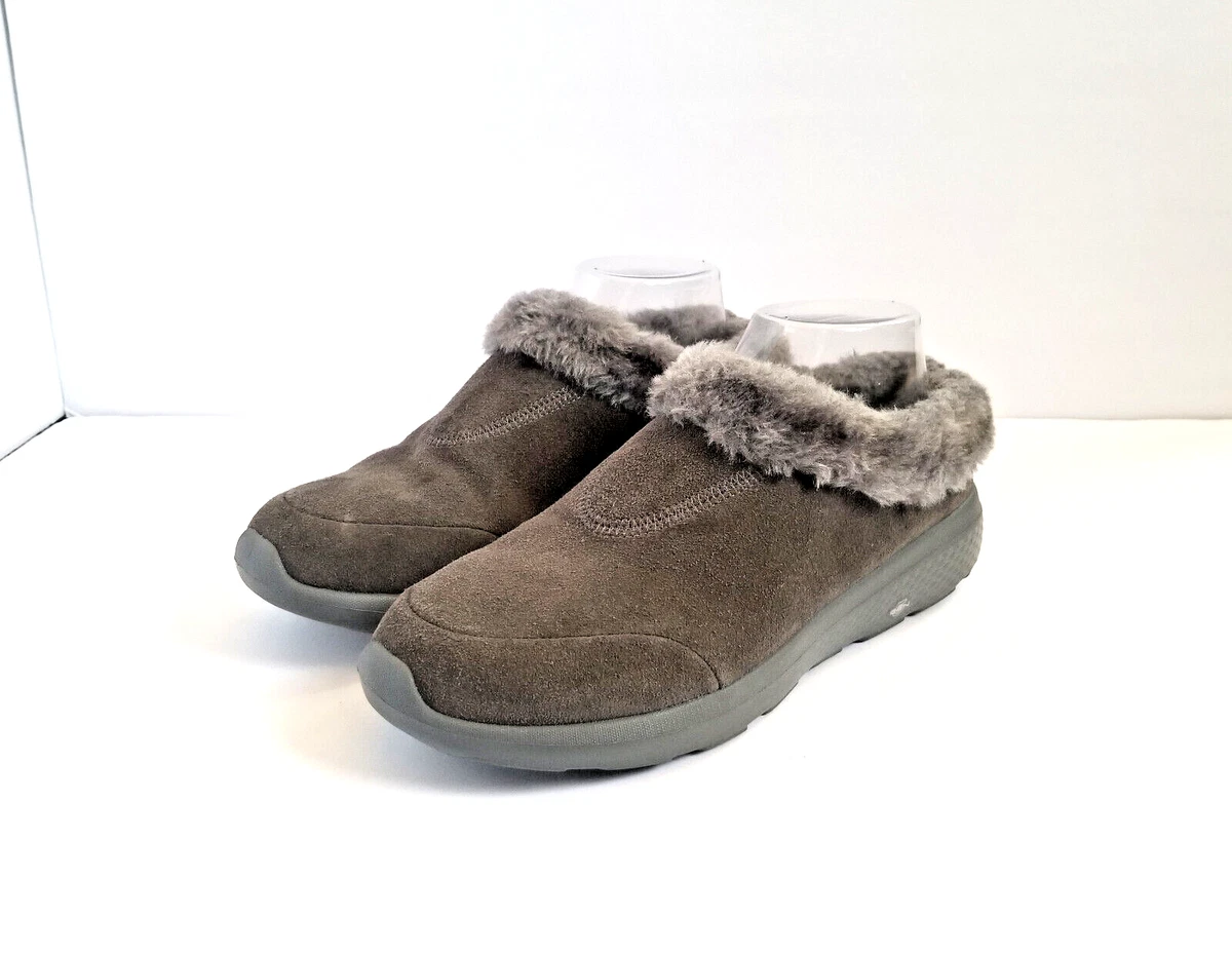 skechers on the go joy suede and faux fur clogs