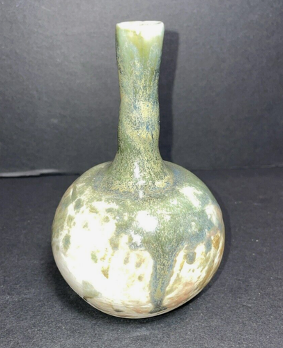 Bud Vase Drip Spotted Sponge Glazed Green Brown Signed Art Pottery (Mary Aim ?) - Picture 3 of 6
