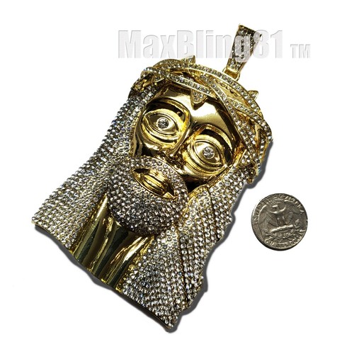 HIP HOP STYLE ICED GOLD SILVER PLATED BLING XXL LARGE JUMBO JESUS HEAD PENDANT - Picture 6 of 20