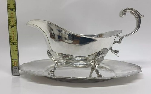 VTG WILLIAM ADAMS INC. EPNS Birmingham England Gravy Boat Set Plated Silver - Picture 2 of 15