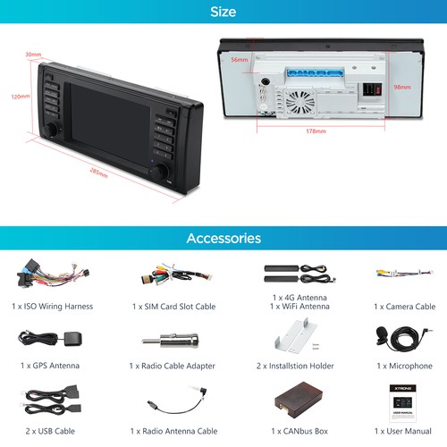 XTRONS Android 13 Octa-Core 4+64GB Car Stereo Radio GPS 4G For BMW 5 Series E39 - Picture 18 of 18
