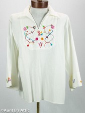 Spanish Ecuadorian Mariposa Hand Embroidered Men's Cotton Shirt Small