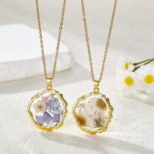 Pressed Flower Necklace Dried Flower Necklace for Women Pressed Flower, Yellow - Picture 1 of 5