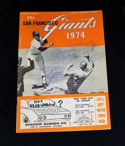 VIN SCULLY AUTO JERRY DOGGETT AL MICHAELS DON SUTTON SIGNIERT 1974 GIANTS PROGRAMM  - Bild 1 von 12