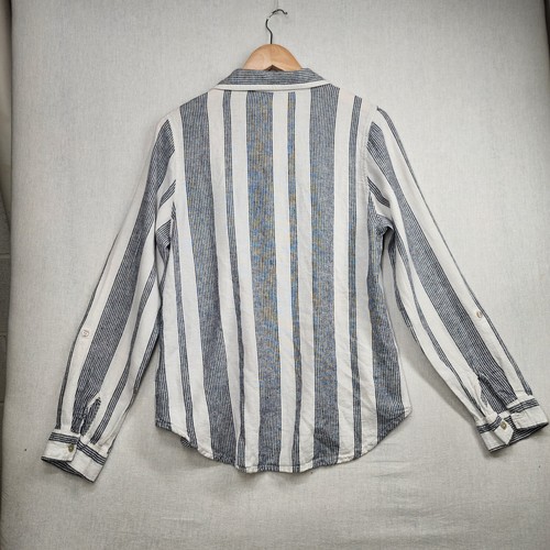 Camisa para mujer pequeña ORVIS con botones blanca gris a rayas de lino manga larga - Imagen 3 de 8
