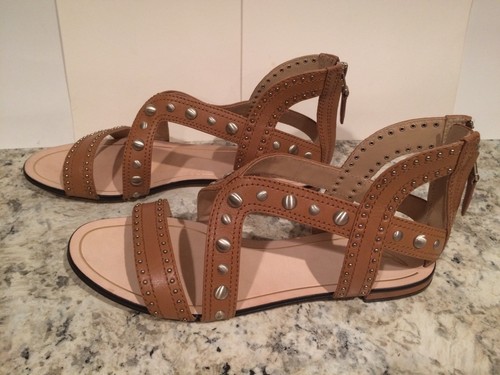 B Brian Atwood Angela Gladiator Studded Sandals Flats Leather Brown 9.5 M $295 - Picture 4 of 9