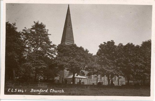 REAL PHOTO POSTCARD BAMFORD CHURCH (NEAR CASTLETON), DERBYSHIRE SCRIVENS #204-1 - Foto 1 di 2