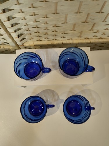 Arcoroc Cobalt Blue Swirl Glass Coffee Cups Set 4 2032 St - Picture 6 of 8