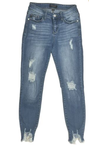 Judy Blue 5/27 26x26 Stretchy Straight Cropped Leg Raw Hem Distressed Jeans