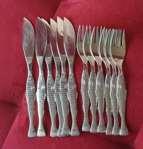 6x WMF Cromargan Fischbesteck in Fischform Vintage Retro