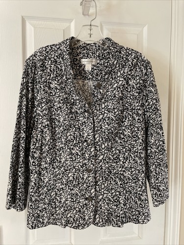 Christopher & Banks Womens Pretty Black White ￼Button Jacket Size L