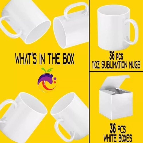 Sublimation Mugs 11oz Ceramic White Coffee Mugs with Gift Boxes BOX OF 36 - Picture 3 of 4