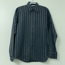 Ted Baker Blue Gold Stripe Button Front Long Sleeve Dress Shirt Mens Sz 3 Medium