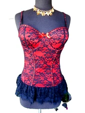 NWOT $220 SEVEN TIL MIDNIGHT Witchycore Ruffle Goth Lace Bustier Corset Top  XL