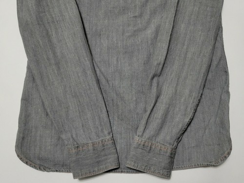 AllSaints Men Small Gray Lakewood Lightweight Denim Shirt Contrasting Stitching - Picture 11 of 12