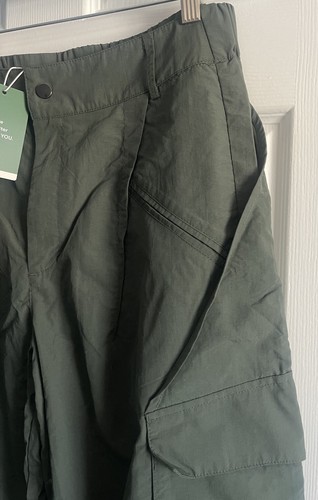 NWT HALARA Women's Sz M Cargo Pants High Waist Wide Leg Nylon Green Olive Army - Picture 4 of 19