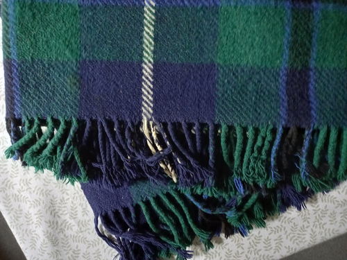 Wolldecke Plaid grünblau mit Fransen 100% Wolle Ladage & Oelke Hamburg 150x180cm - Bild 7 von 8