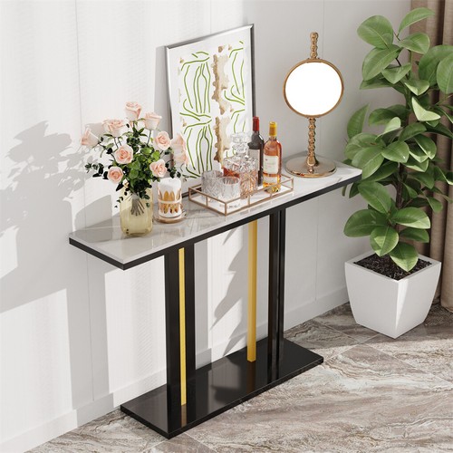 Console Table Hall Side Entry Display White Desk Narrow Long Marble Tabletop - Picture 6 of 12