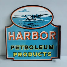 HARBOR PETROLEUM OIL Flange Sign Seaplane  Boat   gas airplane  Modern Retro