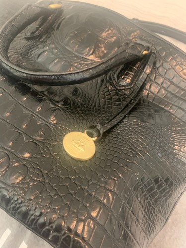 BRAHMIN Leather Crocodile Embossed Medium Duxbury Satchel Handbag (Black) - Picture 4 of 14