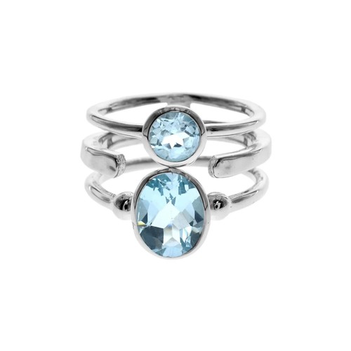 Bague Argent Avec Turquoises - Neuf Sans Emballage, Pierres Argentées Et Bleues
