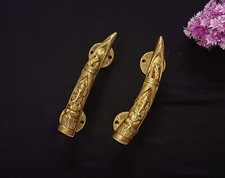 Brass Elephant Door Pull Royal Ganesha and Rat Engraved Door Handle Pair DM172