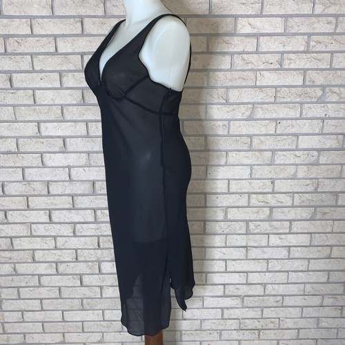 VTG Cinema Etoile Empire Waist Black Bias Cut Semi Sheer Sexy Slip Dress Large - Picture 6 of 13
