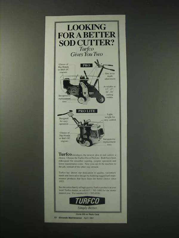 1991 Turfco Pro and Pro Lite Sod Cutter Ad Looking for a better