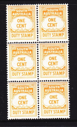 S.A. :  1c  STAMP DUTY   WMK C/SA  MUH  BLOCK OF 6