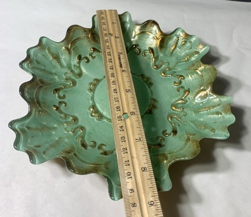 Glass Bowl Dish Decorative Artistic Accents Green Gold - Picture 2 of 6
