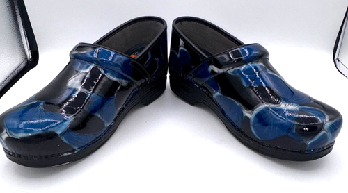Dansko XP Black & Blue Hibiscus Leather Clogs Mules Size 41 / 10.5 - 11 Shoes - Picture 6 of 8