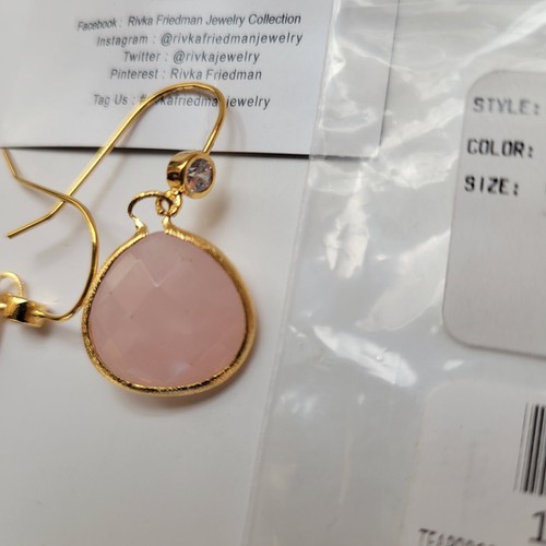 Rivka Friedman Rose Quartz Dangle Earrings 18K Gold Clad French Hook New - Picture 3 of 5