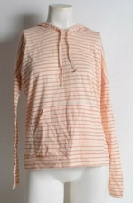 NWT WOMENS VOLCOM LIVED IN STRIPE HOODIE 55 S Pink White Pullover