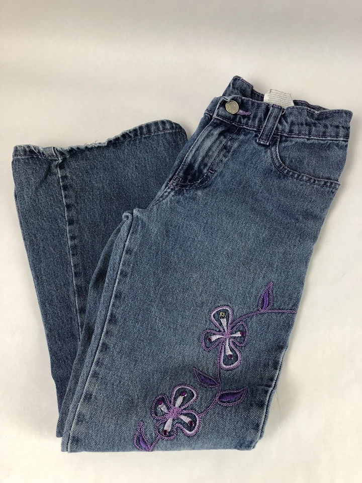 Girls 8 Vintage Flared Jordache Jeans Embroider Denim High Waist Flower Hippie - Image 2 of 4