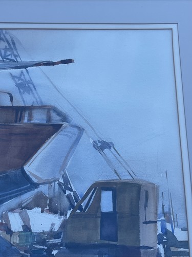 AMERICAN REGIONALISM PAINTING IMPRESSIONISM INDUSTRIAL NAUTICAL COASTAL FOG BOAT - Picture 5 of 15