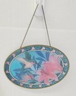 Painted Glass Hummingbird Oval Window Hanger Suncatcher on Chain 6.5"