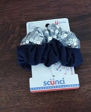 Scunci 2pcs scrunchies gray/silver sequin and navy for 4th of July celebration