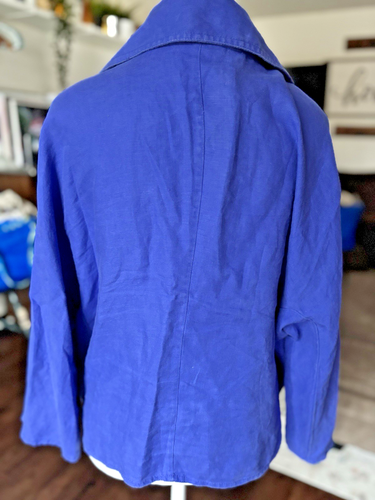 Chico's 100% Linen Open Front Crossover Jacket Liberty Purple 3/4 Sleeve Relaxed - Picture 5 of 13