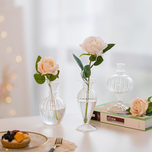 Glass Bud Vases for Centerpieces Bulk: 12Pcs Ribbed Small Clear Vase Modern Mini - 第 4/8 張圖片