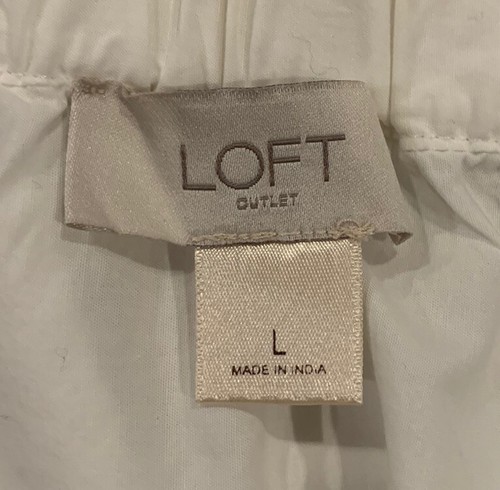 Loft Large White Off The Shoulder Blouse Size Large Tie Sleeves Eyelet Hem - Picture 6 of 6