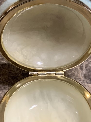 Vintage Italian Alabaster Floral Powder Trinket Jewelry Box Hinged Lid Two Tone - Picture 5 of 7