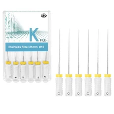 6Pcs/Box Dental Endo Root Canal Files Hand Use K-Files #15 Stainless Steel 21mm