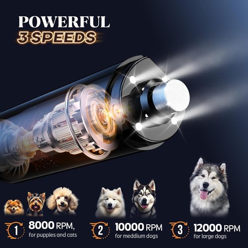 ใ6 Adjustable Speedsใ7000RPM to 12000 RPM power, Podazz dogs pets nail grinder o - Picture 4 of 7