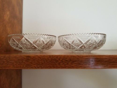 Glass Trinket Jewelry Box Candy Dish Lidded Round Oval 2 Pc Bowls Stars Sawtooth - Picture 9 of 12