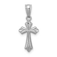 14k White Gold Children's Diamond Cut Budded Cross Charm Kids Pendant 21mm x 9mm